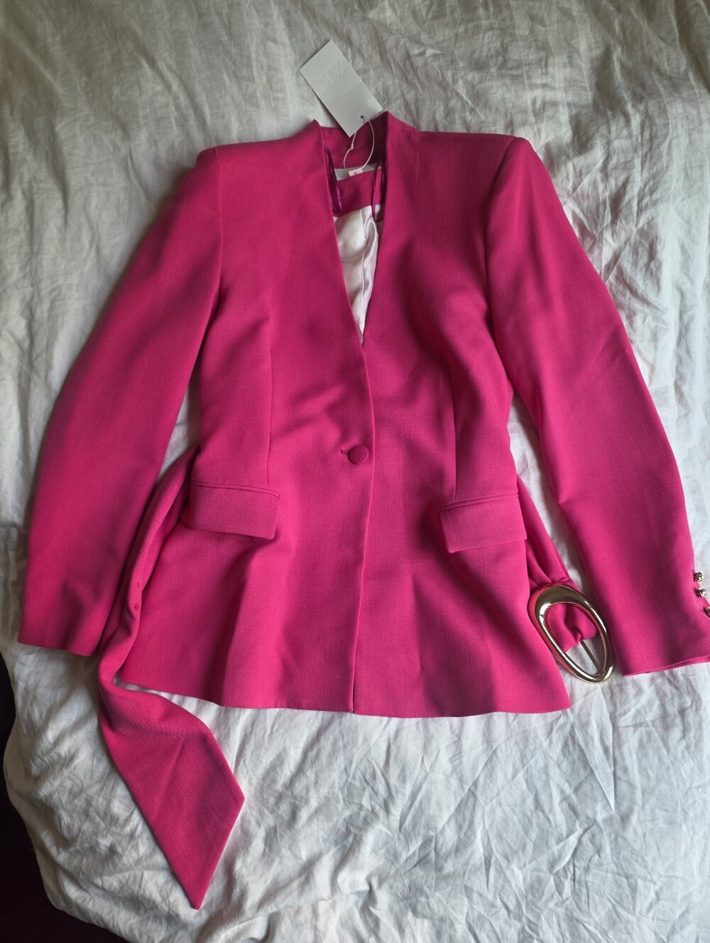 Zara Shoulder Pad Blazer With Buckle Belt Fuschia Bnwt - Picture 16 of 16